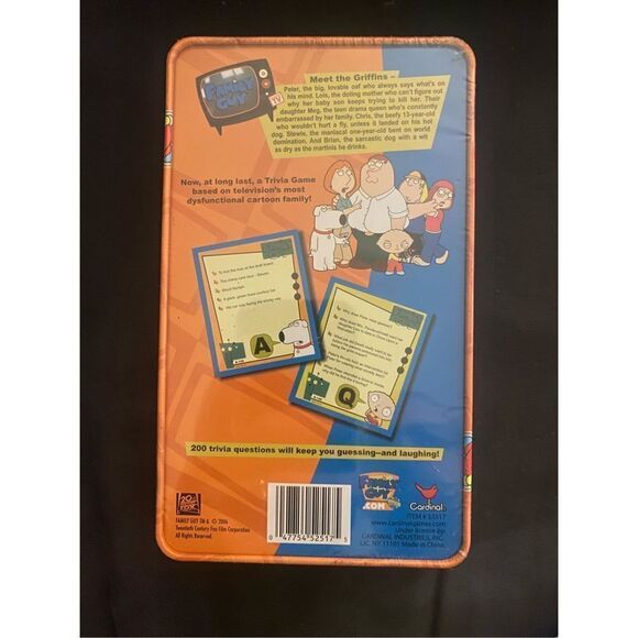 Family Guy Trivia Card Game Cardinal Complete Set Tin Box 200 Questions 2006 - Picture 2 of 2